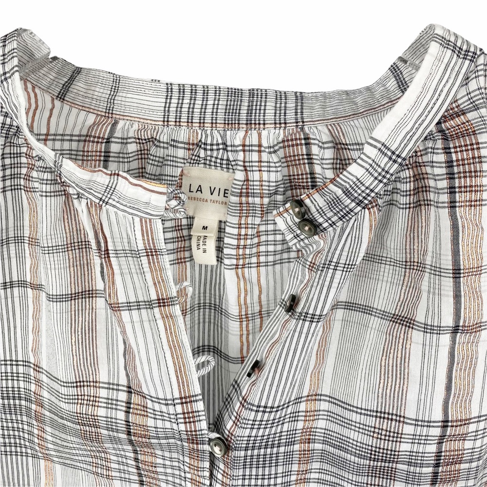 Rebecca Taylor La Vie Lurex Metallic Gauze Peasant Puffy Sleeve Blouse Top M - Picture 10 of 12